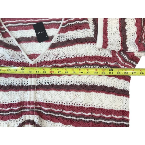 Torrid Open Stitch Pullover V Neck Cinched Front Sweater Pink Stripe 4X - Picture 9 of 10